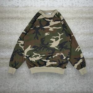 True Vintage 70s Camo Sweatshirt Mens L Woodland Pattern Duck Bay Crewneck